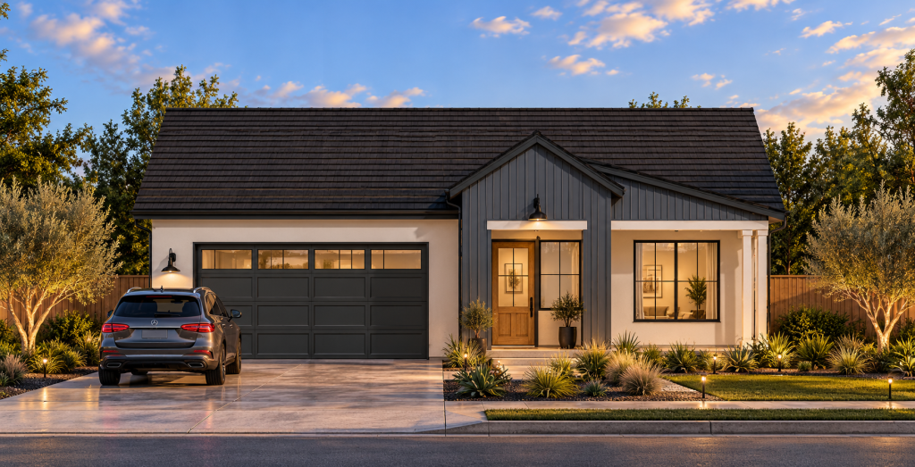 Plan1A-Modern Farmhouse at Golden Hour