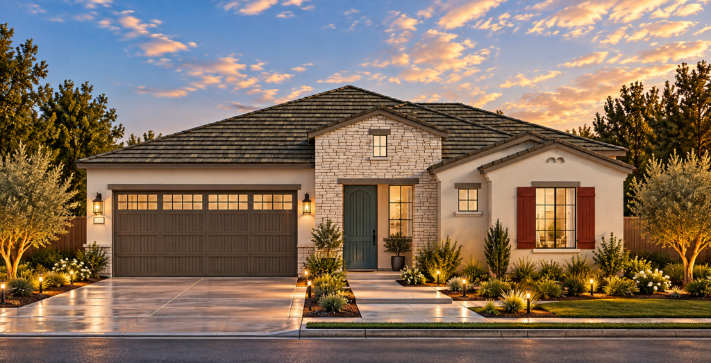 Plan3B-Warm Dusk Mediterranean Home Facade