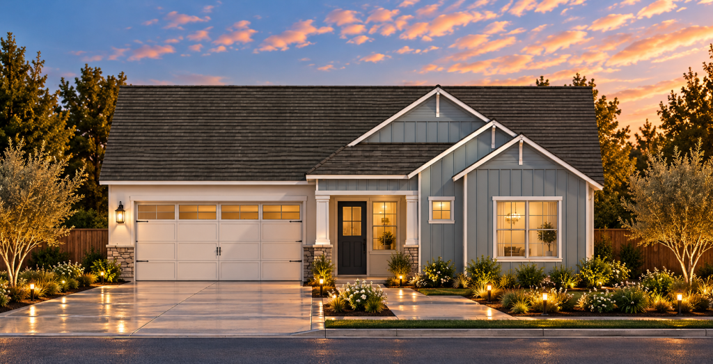 Plan3C-Twilight Modern Farmhouse Curb Appeal