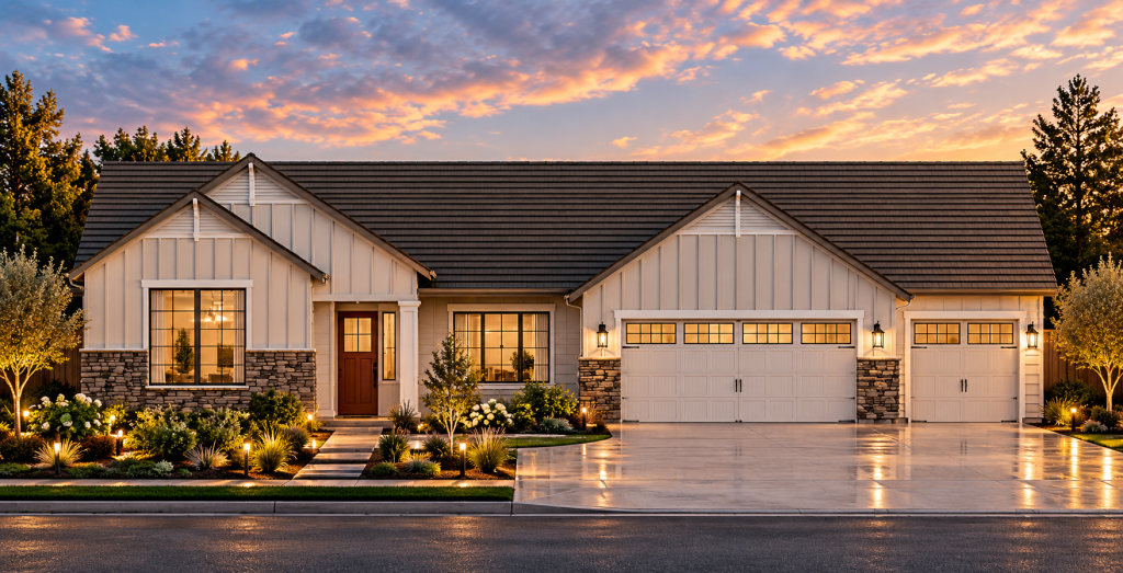 Plan4C-Golden Hour Modern Farmhouse Exterior